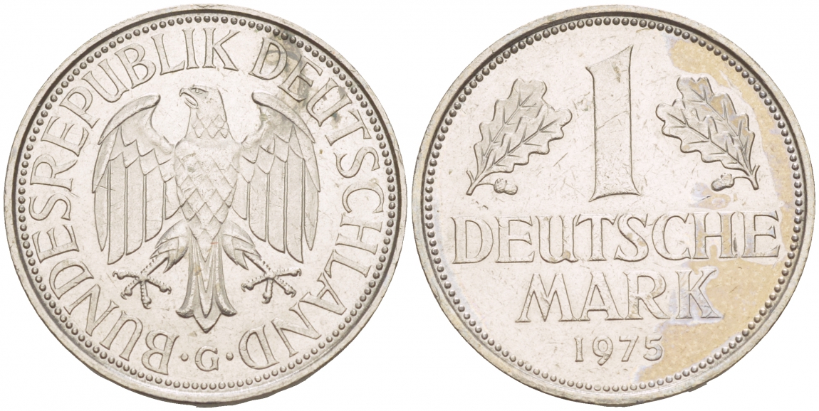 ФРГ 1 МАРКА 1975 G KM 110, J.385 медно-никель 4544-531