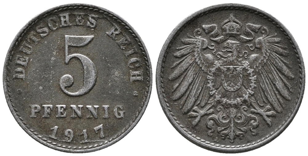 ГЕРМАНИЯ 5 ПФЕННИГОВ 1917 A KM 19, J. 297 железо 39-251
