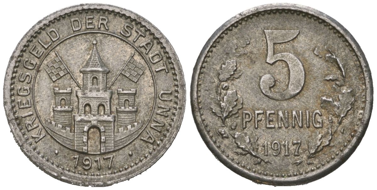 Унна (Пруссия, Вестфалия) 5 пфеннигов 1917 Funck 556.4A, Men18 31976.3 железо 4379-355