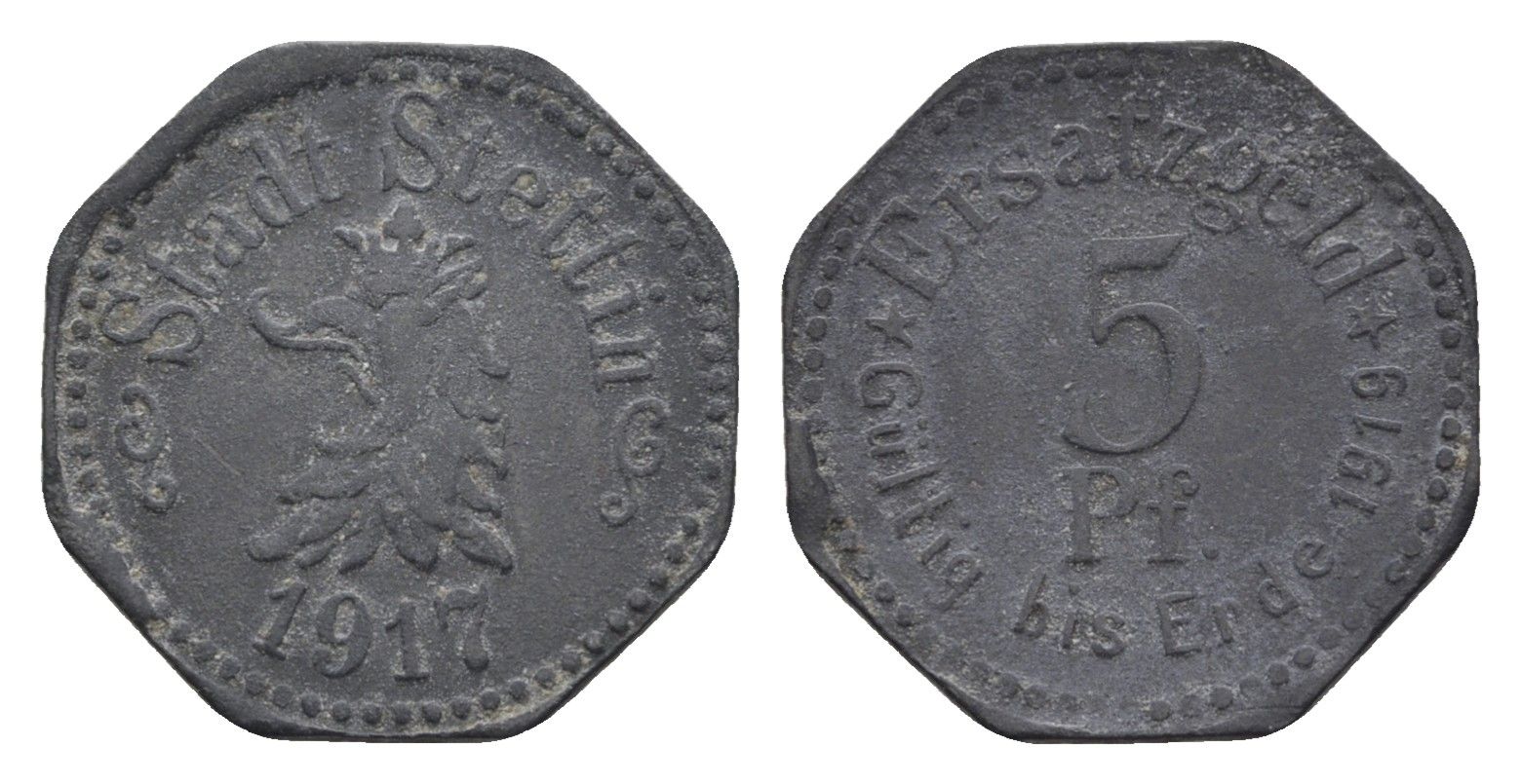 Щецин 5 пфеннигов 1917 Funck 522.1, Men18 30217.1 цинк 4516-342