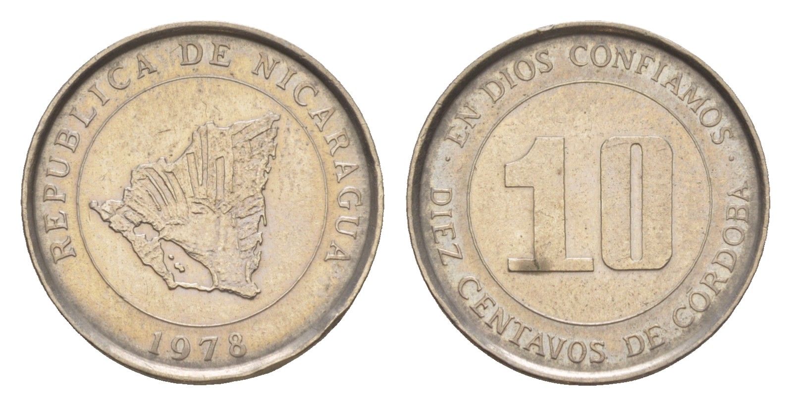 Никарагуа 10 сентаво 1978 KM 31 медно-никель UNC 4640-1028