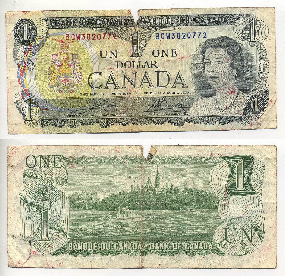 Канада 1 доллар 1973 Елизавета II (1952- ), здание парламента на реке Оттава, Crow-Bouey Pick 85 c бумага 7548-39-2