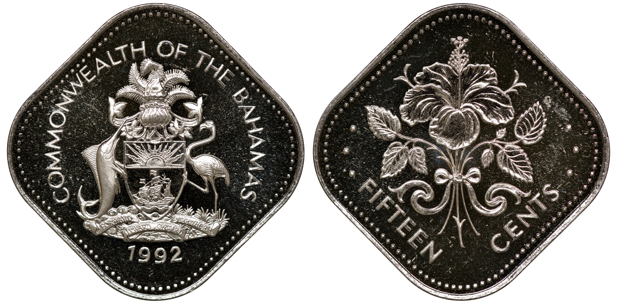 Багамские острова 15 центов 1992 KM 62 медно-никель 00-00