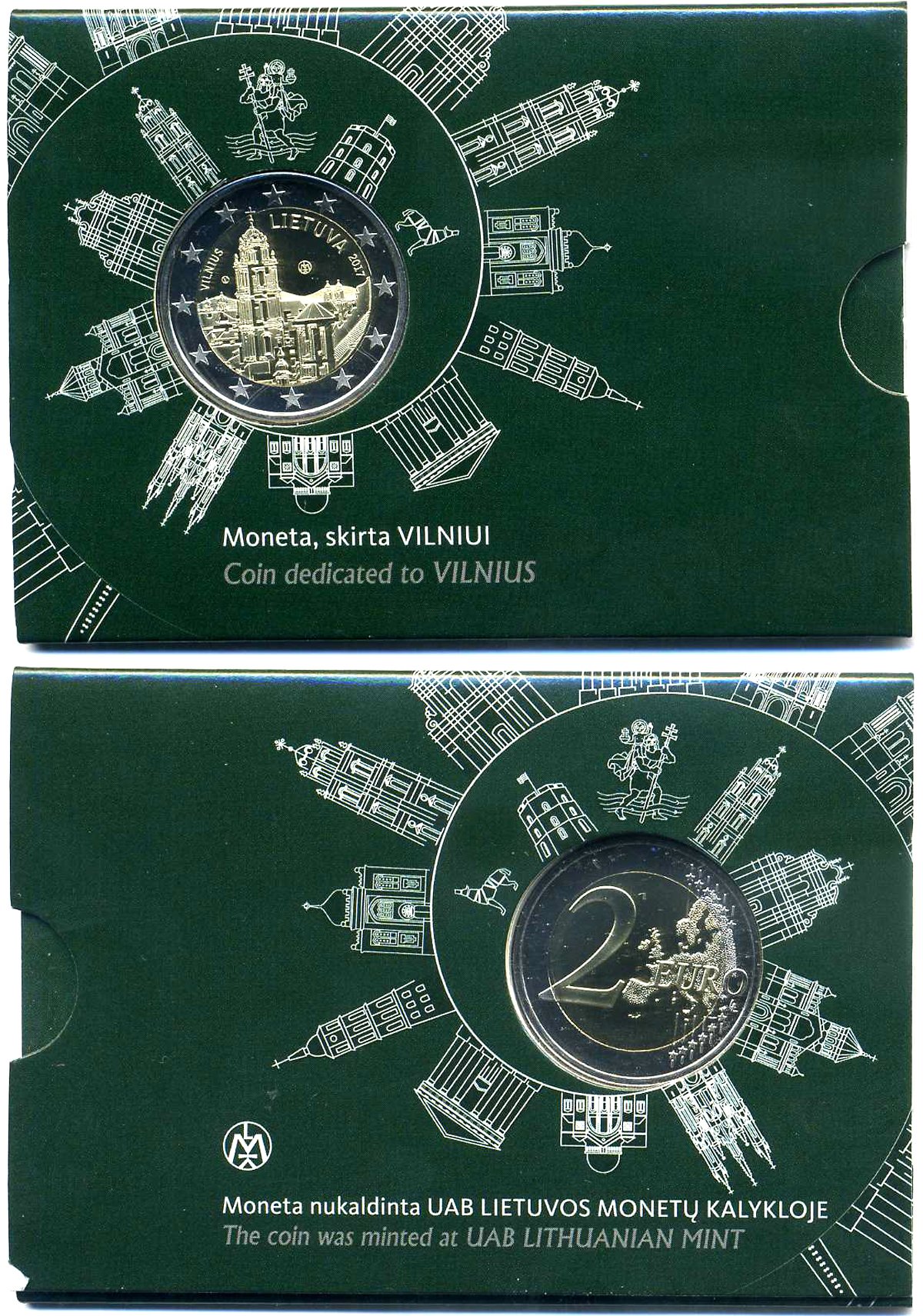 Литва 2 евро 2017 Вильнюс, запайка, буклет KM 228 биметалл BUNC 3-4-8-23