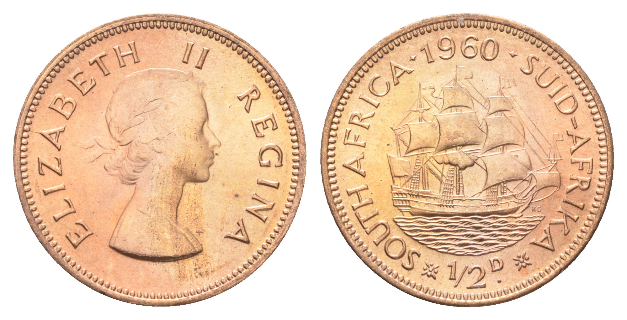 ЮАР 1/2 пенни 1960 Елизавета II (1953-1960) KM 45 бронза UNC M73-04