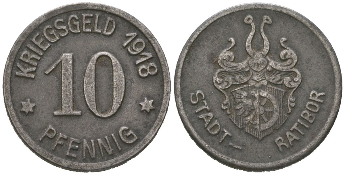 Ратибор (Силезия) 10 пфеннингов 1918 Funck 438.2, Men05 21145.2, Men18 26408.2 железо 4164-219
