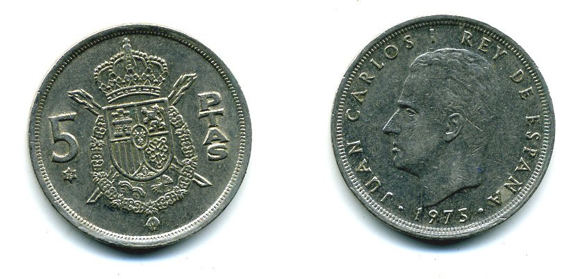 Испания 5 песет 1975 (79) Хуан Карлос I (1975-2014) KM 807 медно-никель 51-4441