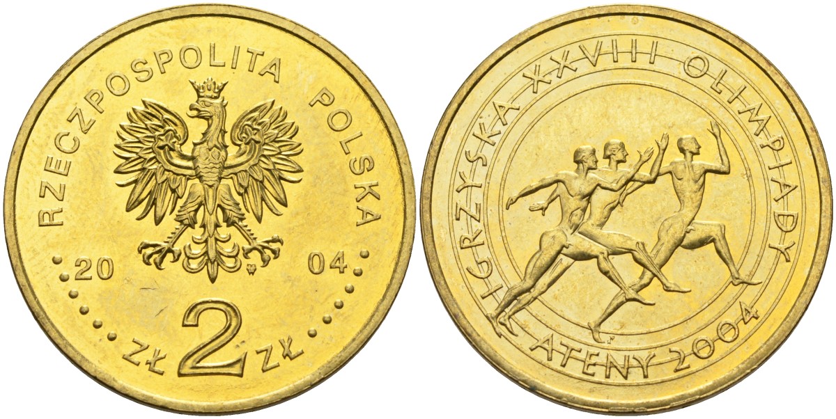 Польша 2 злотых 2004 MW, XXVIII олимпийские игры в Афинах KM 516 нордик 4586-1053