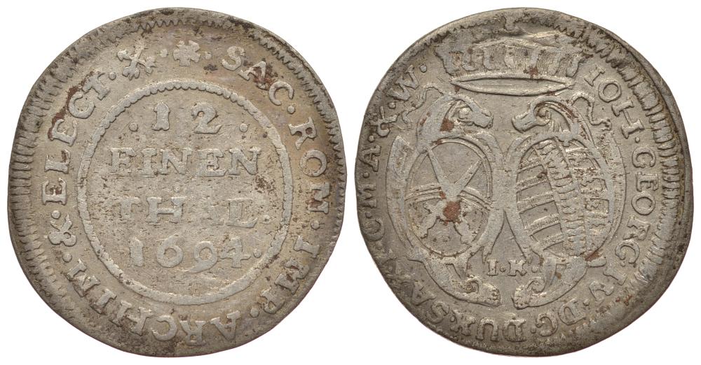 Саксония 1/12 талера 1694 I.K. KM 638 серебро 413-6242
