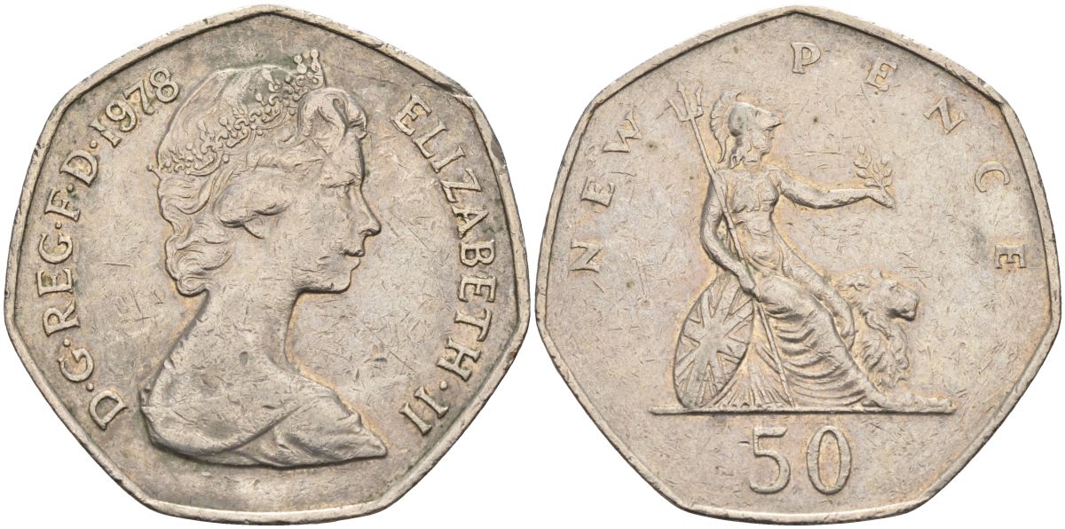 Великобритания 50 пенсов 1978 Елизавета II (1952-2022) KM 913, Spink 4223 (H1) медно-никель 4117-935