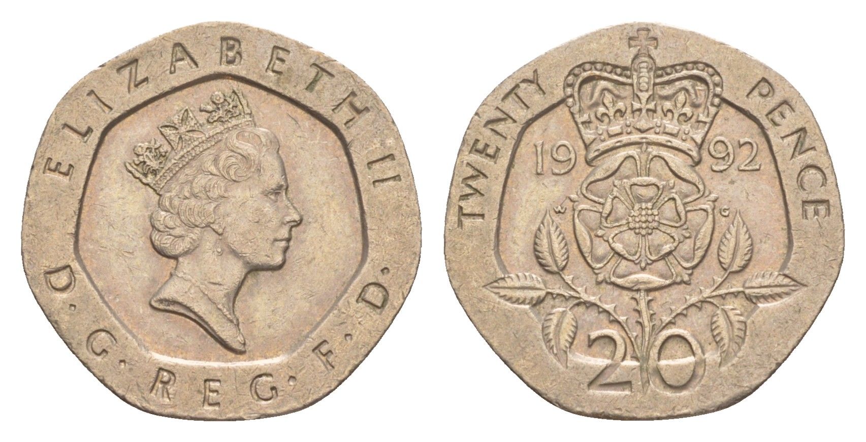 Великобритания 20 пенсов 1992 Елизавета II (1952-2022) KM 939, Spink 4361 (G2) медно-никель 4639-862