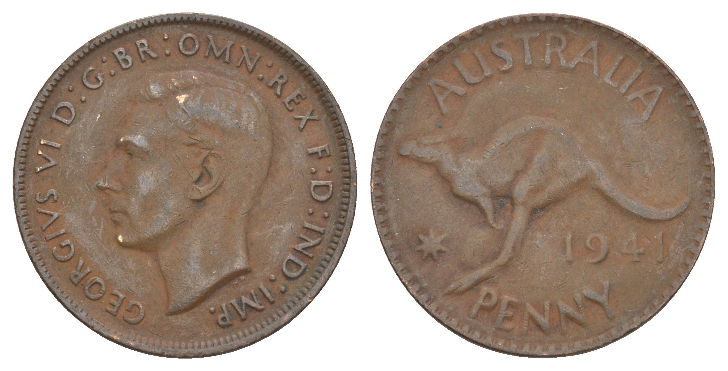 Австралия 1 пенни 1941 Георг VI (1936-1952), кенгуру KM 36 бронза 88-1221