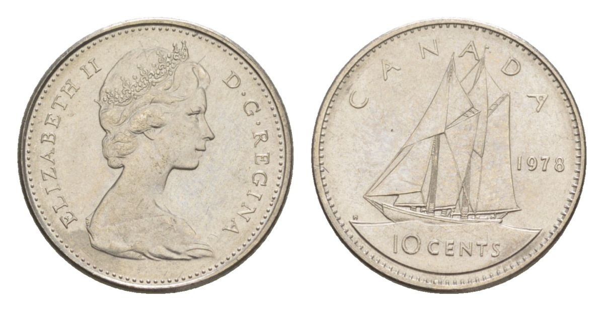 Канада 10 центов 1978 Елизавета II (1952-2022), парусник KM 77 никель 4630-827
