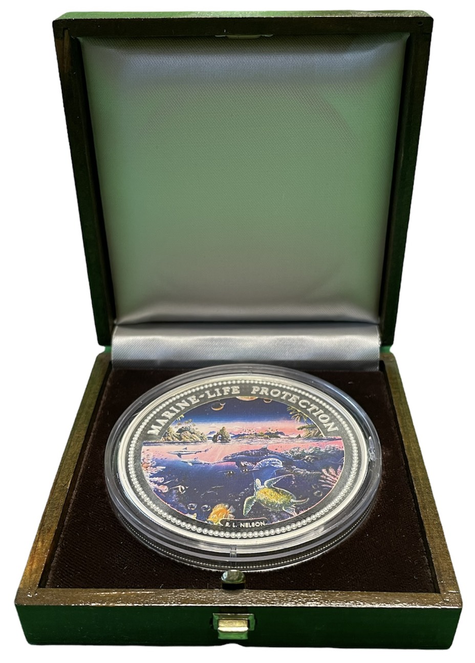 Палау 20 долларов 1994 водный мир Палау, цветная эмаль, 155 г., 5 унций тираж 3000 экз. KM 7 серебро PROOF 4-3-2-26