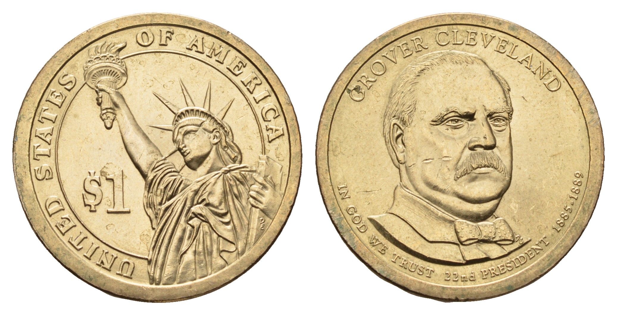 США 1 доллар 2012 D, Президент США - Гровер Кливленд (1885–1889) KM 525 медь с марганцево-латунным покрытием UNC 98-431