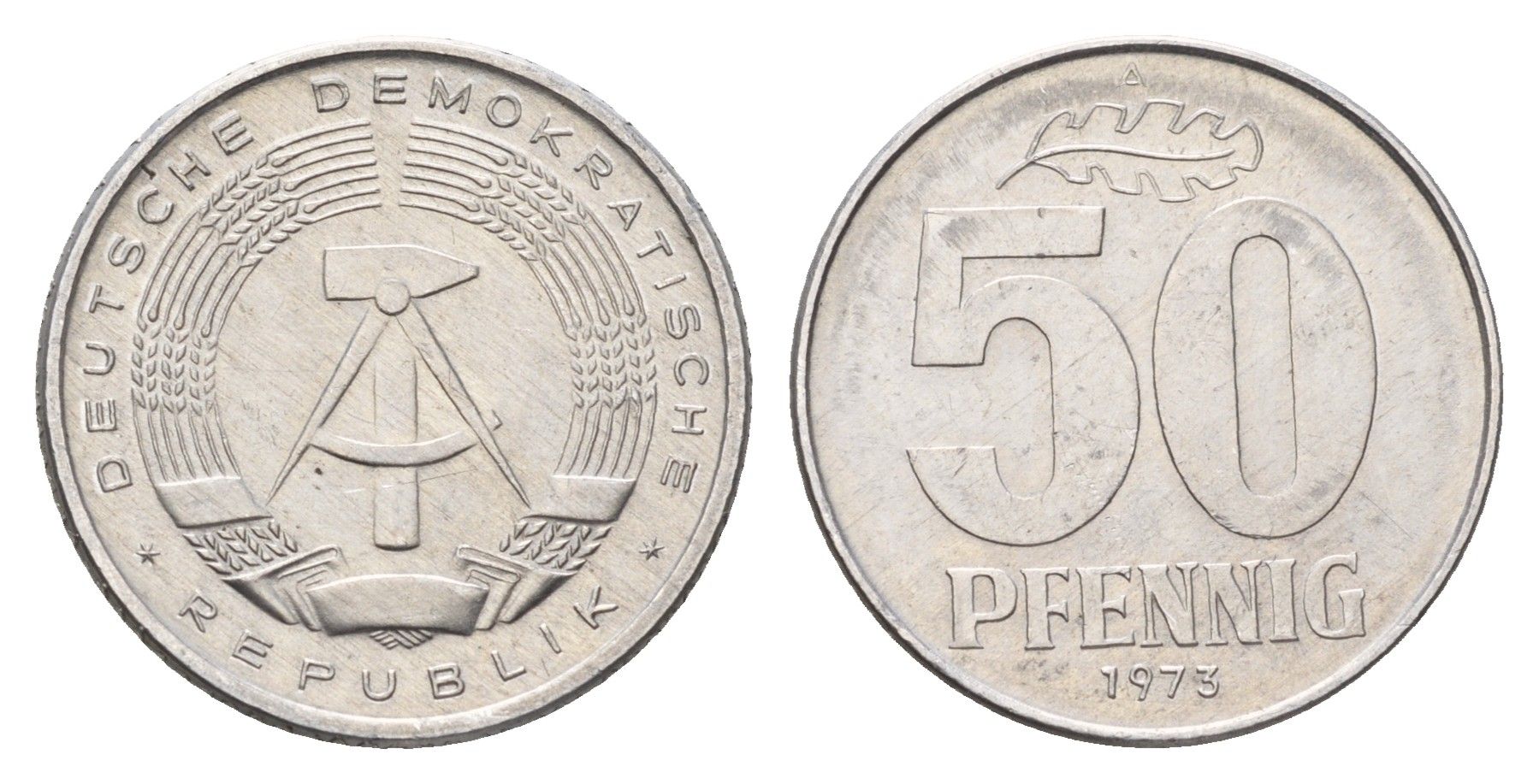 ГДР 50 пфеннигов 1973 KM 12.2 алюминий aUNC 4695-1027