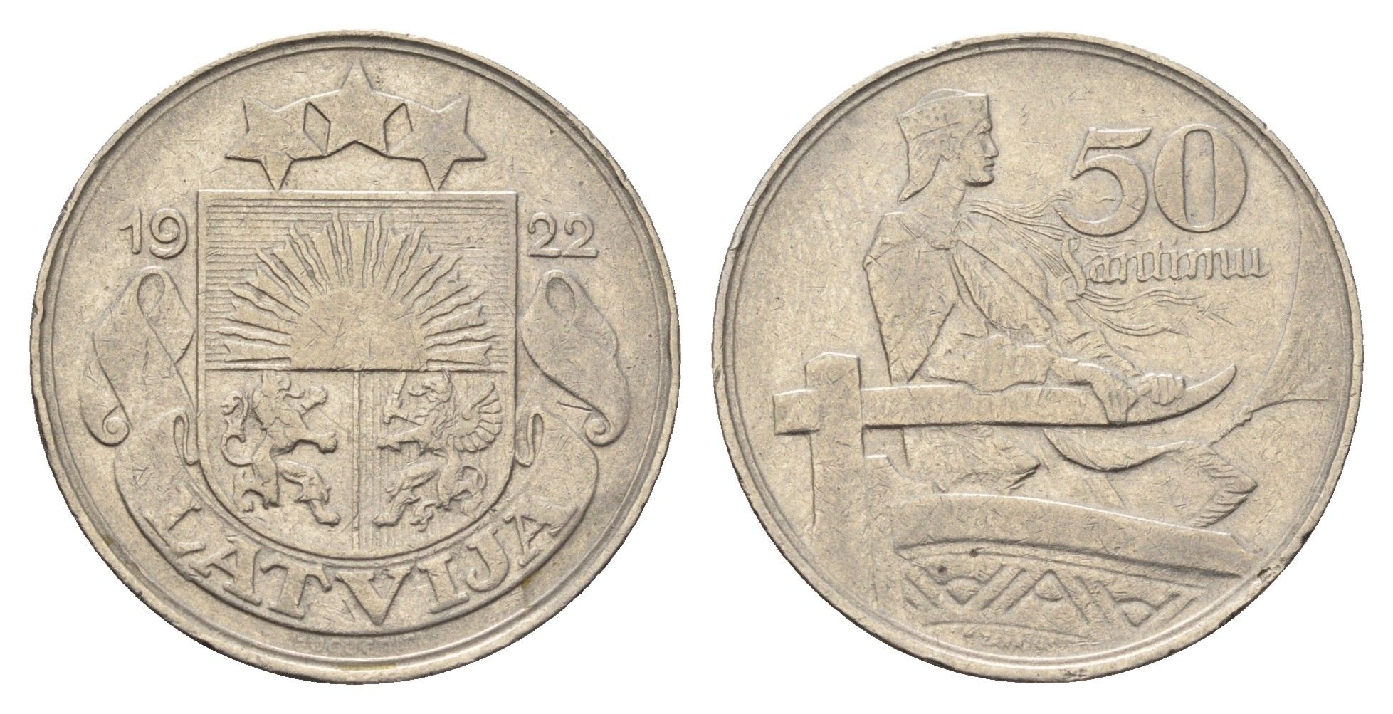 Латвия 50 сантимов 1922 год-тип KM 6 никель 4695-243