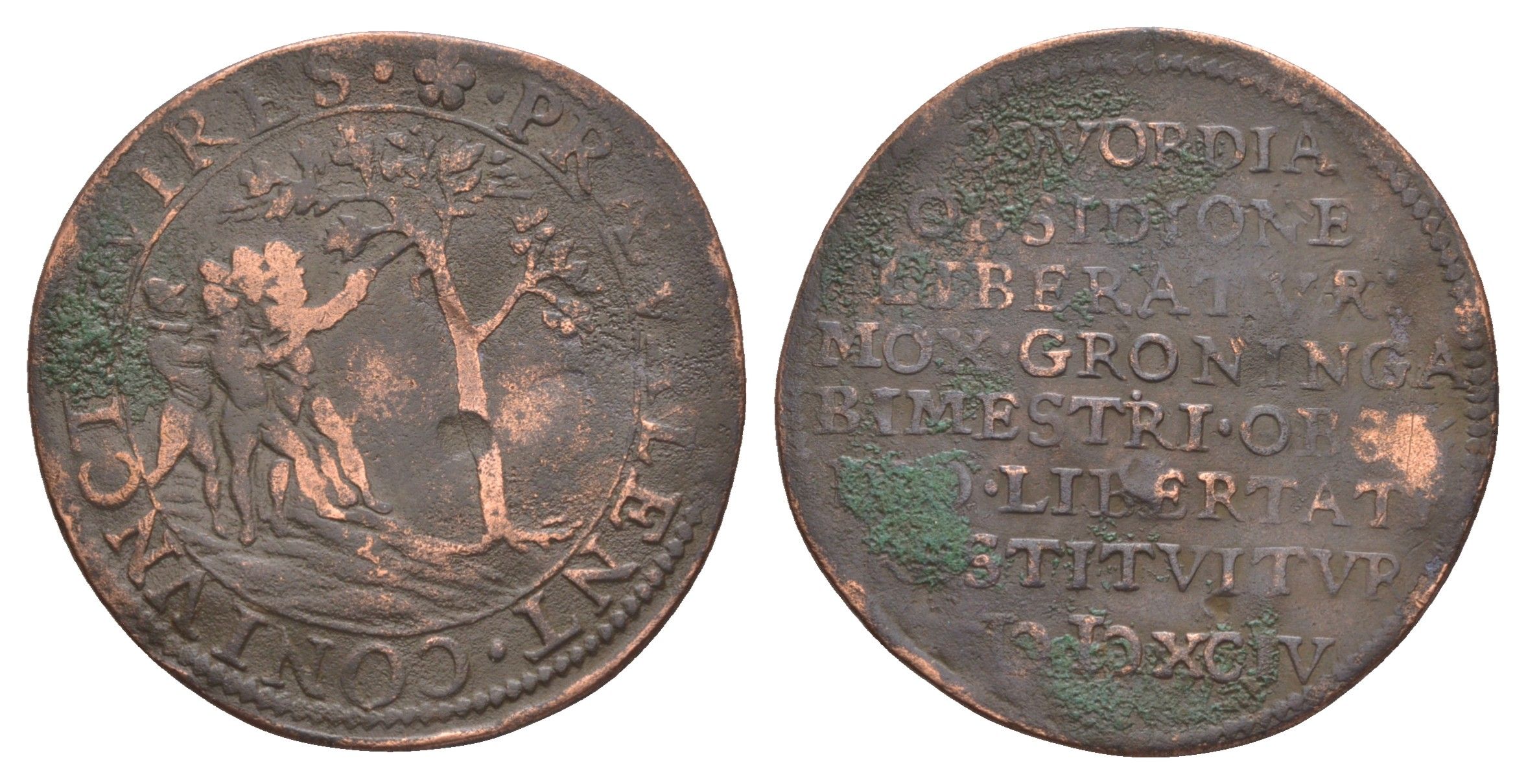 Испанские Нидерланды медаль "Осада Гронингена, Восьмидесятилетней войны" 1594 диаметр 30 мм, вес 5,29 гр Dugn 3338 медь 4127-1325