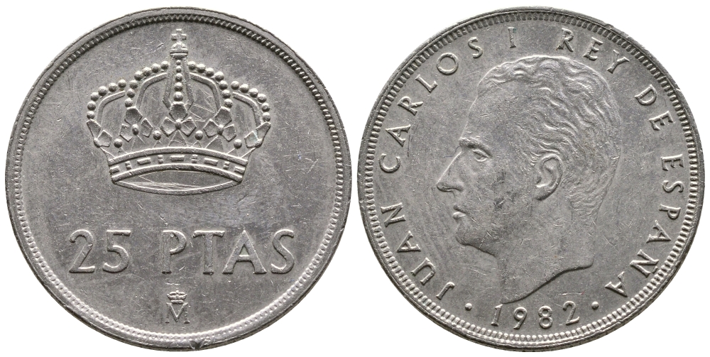 Испания 25 песет 1982 Хуан Карлос I (1975-2014) KM 824 медно-никель 4110-1543