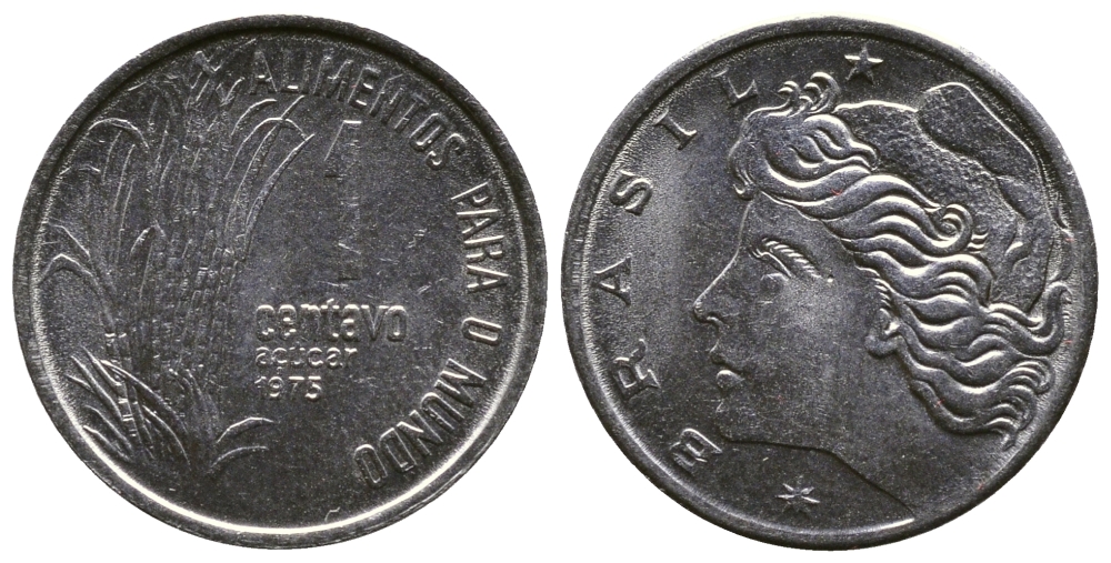 Бразилия 1 сентаво 1975 FAO, сахарный тростник KM 585 нержавеющая сталь 220-418