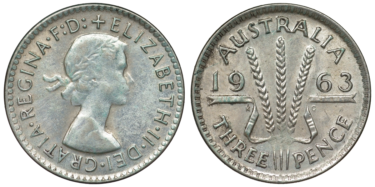 Австралия 3 пенса 1963 m, Елизавета II (1952-2022) KM 57 серебро 71-942