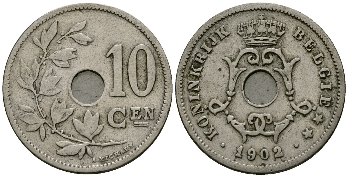Бельгия 10 сантимов 1902 Belgie KM 49 медно-никель 4172-1055