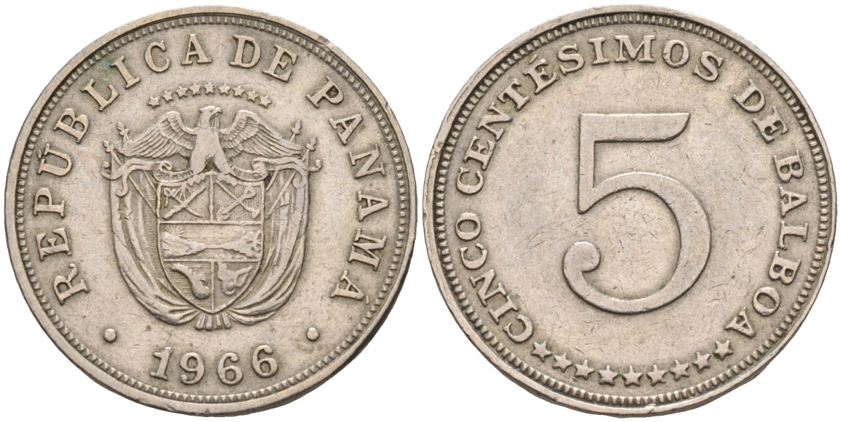 Панама 5 сентесимо 1966 KM 23.2 медно-никель 4588-914