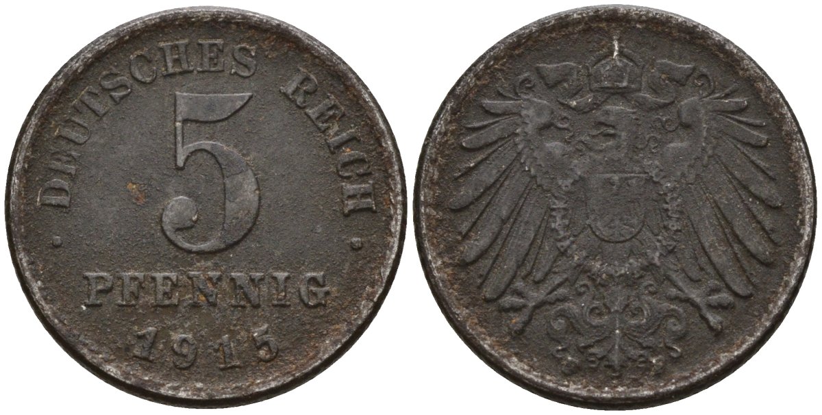Германия 5 пфеннигов 1915 F KM 19, J. 297 железо 4151-561