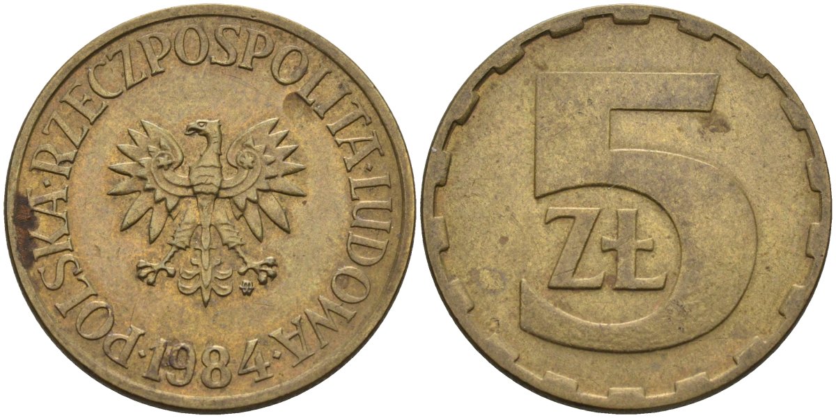Польша 5 злотых 1984 MW KM 81.1, Parchimowicz 221i латунь 4551-1121