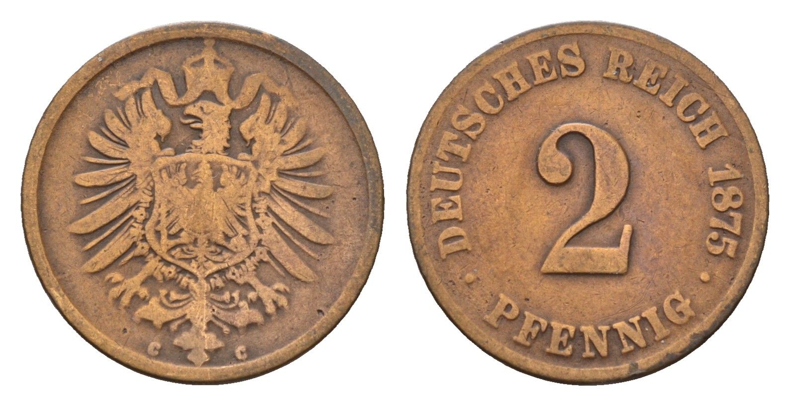 Германия 2 пфеннига 1875 G, Вильгельм I (1871-1888) KM 2, J. 2 бронза 4632-246