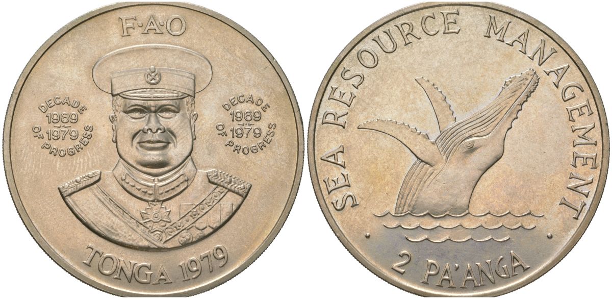 Тонга 2 паанга 1979 ФАО - Управление морскими ресурсами KM 61 медно-никель UNC 4113-921