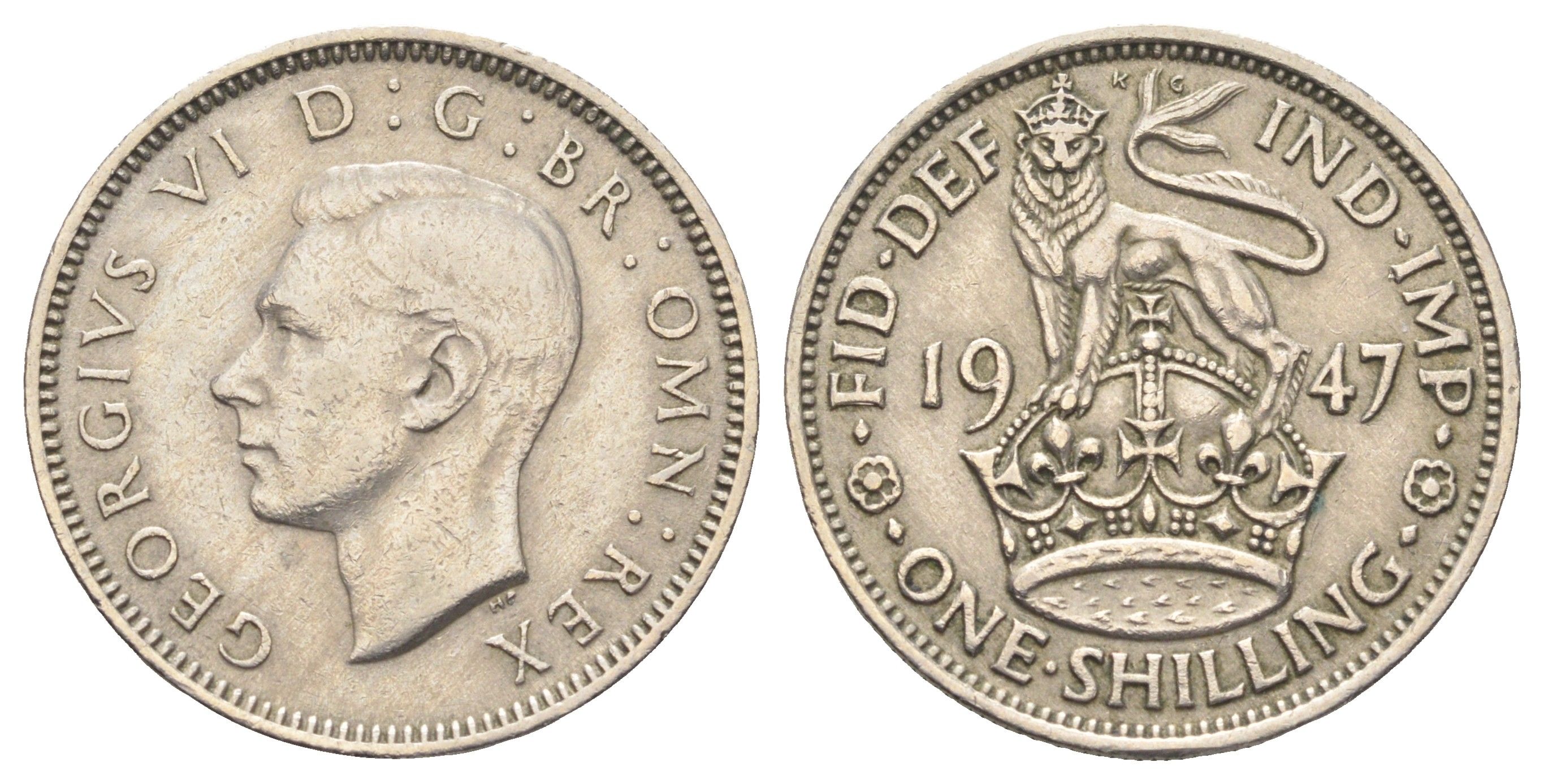 Великобритания 1 шиллинг 1947 Георг VI (1936-1952), Английский герб KM 863, Spink 4105 медно-никель 4698-1032