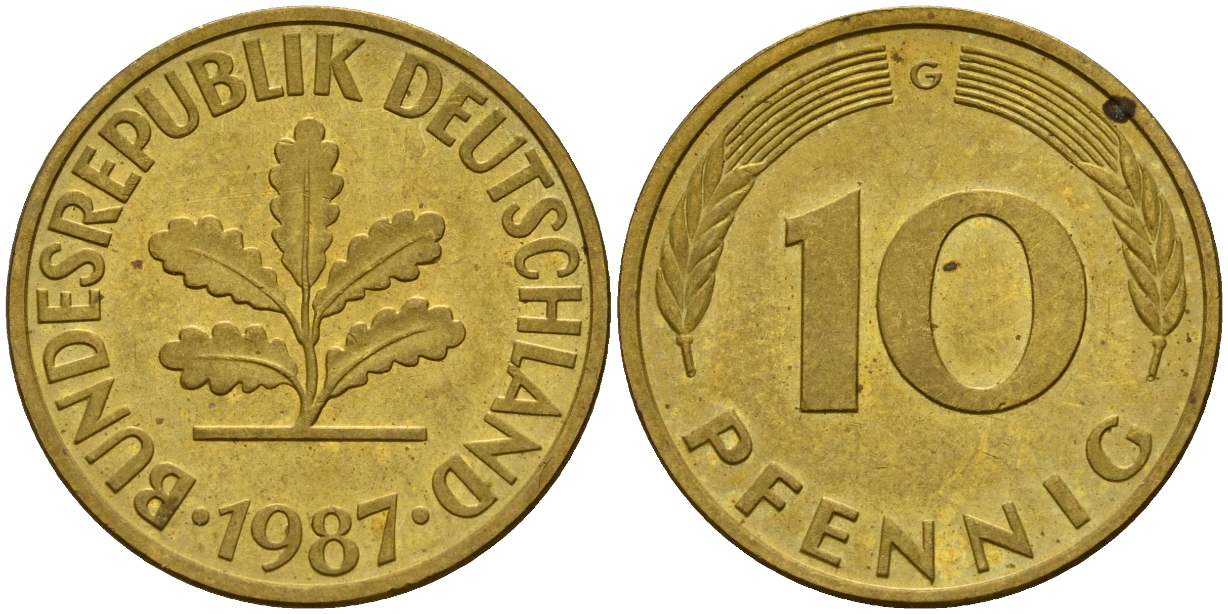 ФРГ 10 пфеннигов 1987 G J. 383, KM 108 сталь плакированная латунью    4603-546