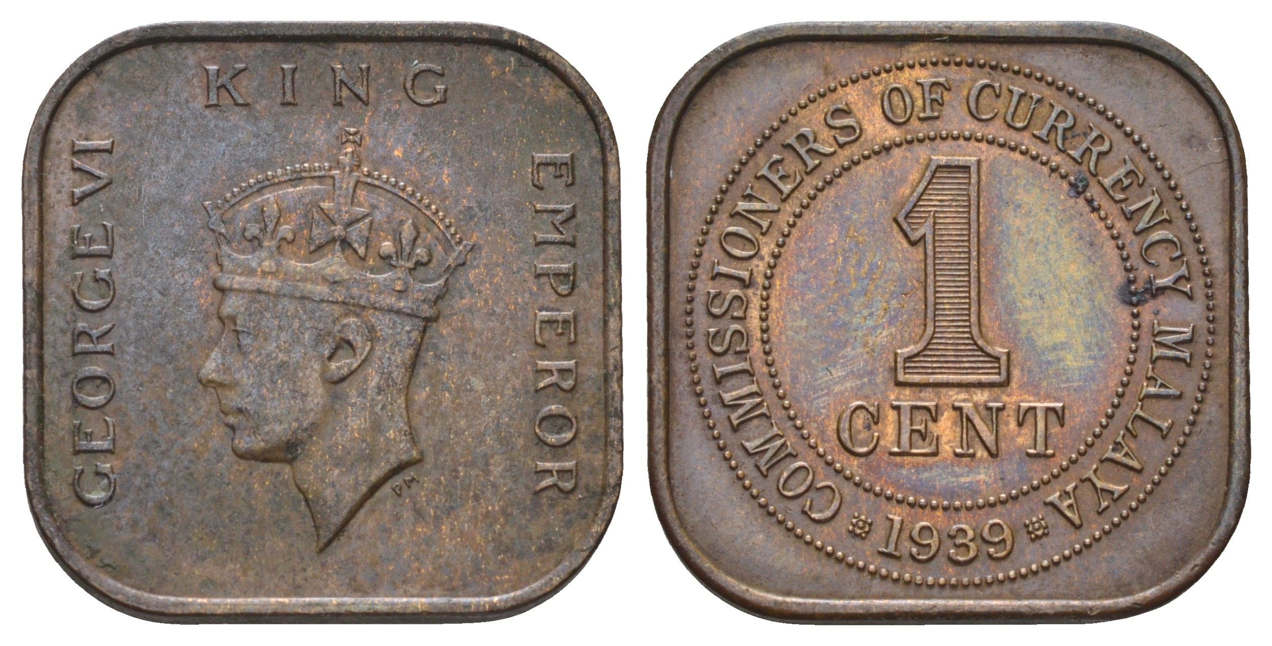 Малайя 1 цент 1939 Георг VI (1936-1952) KM 2 бронза 4126-921