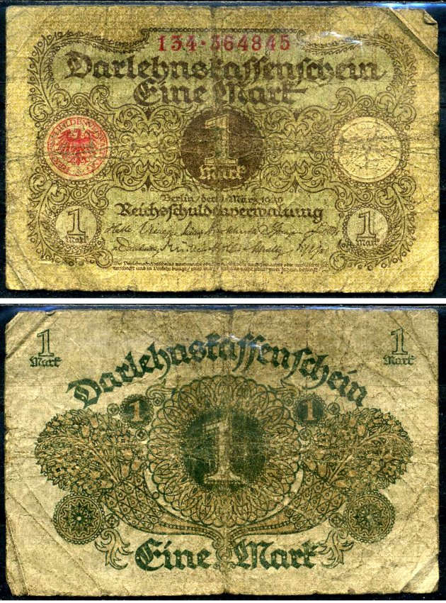 Германия 1 марка 1920 Pick 58 бумага 6301-5-2-1