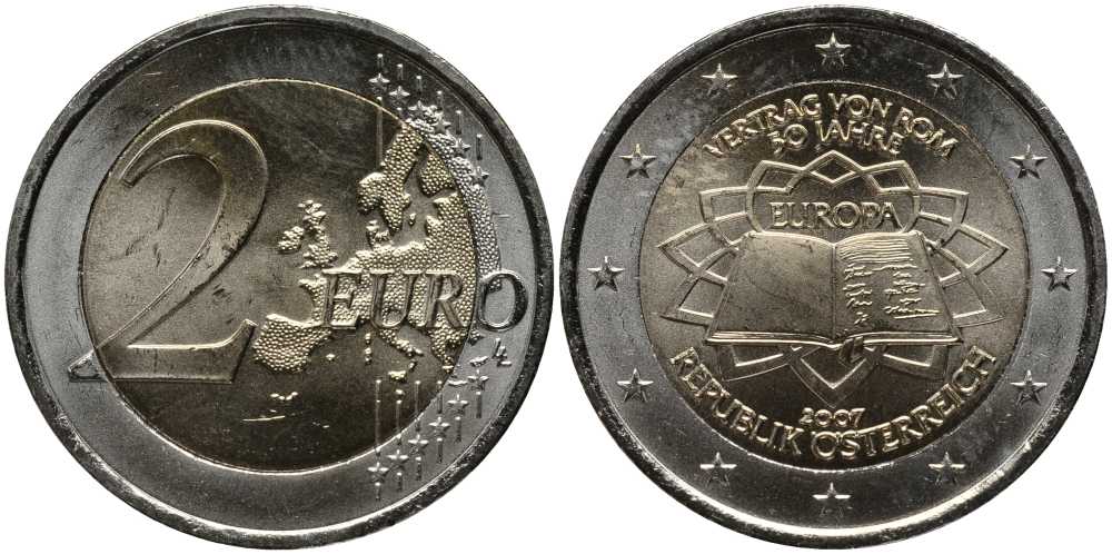 Австрия 2 евро 2007 50 лет Римскому договору KM 3150 биметалл UNC 115-1016