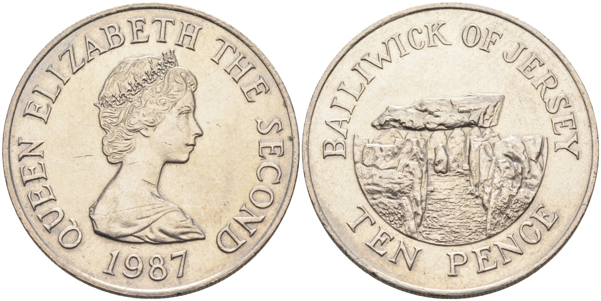 Джерси 10 пенсов 1987 Ла-Хуг-Би, Елизавета II (1952-) KM 57.1 медно-никель UNC 4583-221