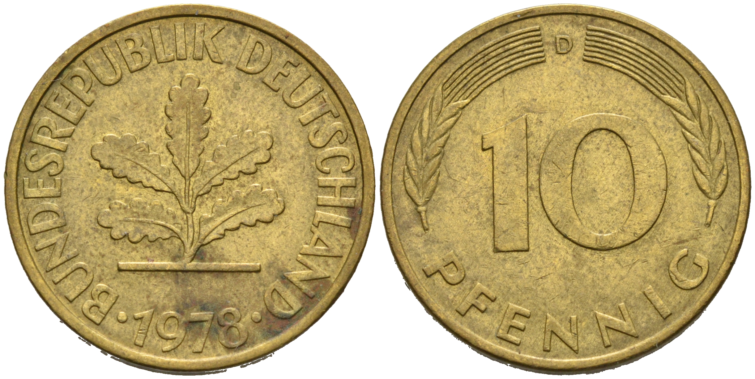 ФРГ 10 ПФЕННИГОВ 1978 D KM 108, J.383 сталь плакированная латунью 75-642