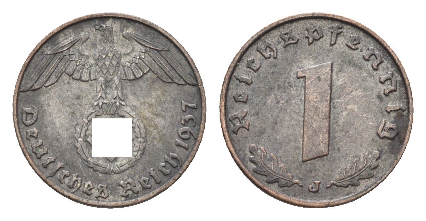 Германия 1 рейхспфенниг 1937 J KM 89, J. 361 бронза 4684-1142