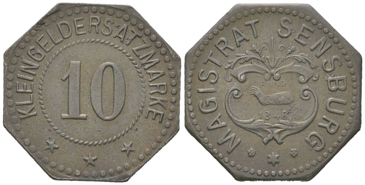 Сенсбург (Мронгово) (Германия) 10 пфеннингов 1918 Funck 496.3 железо 4169-1145