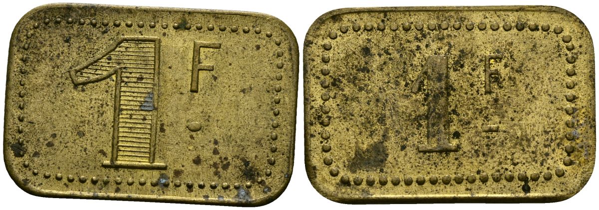 Франция 1 франк ND ресторанный жетон латунь 4166-157