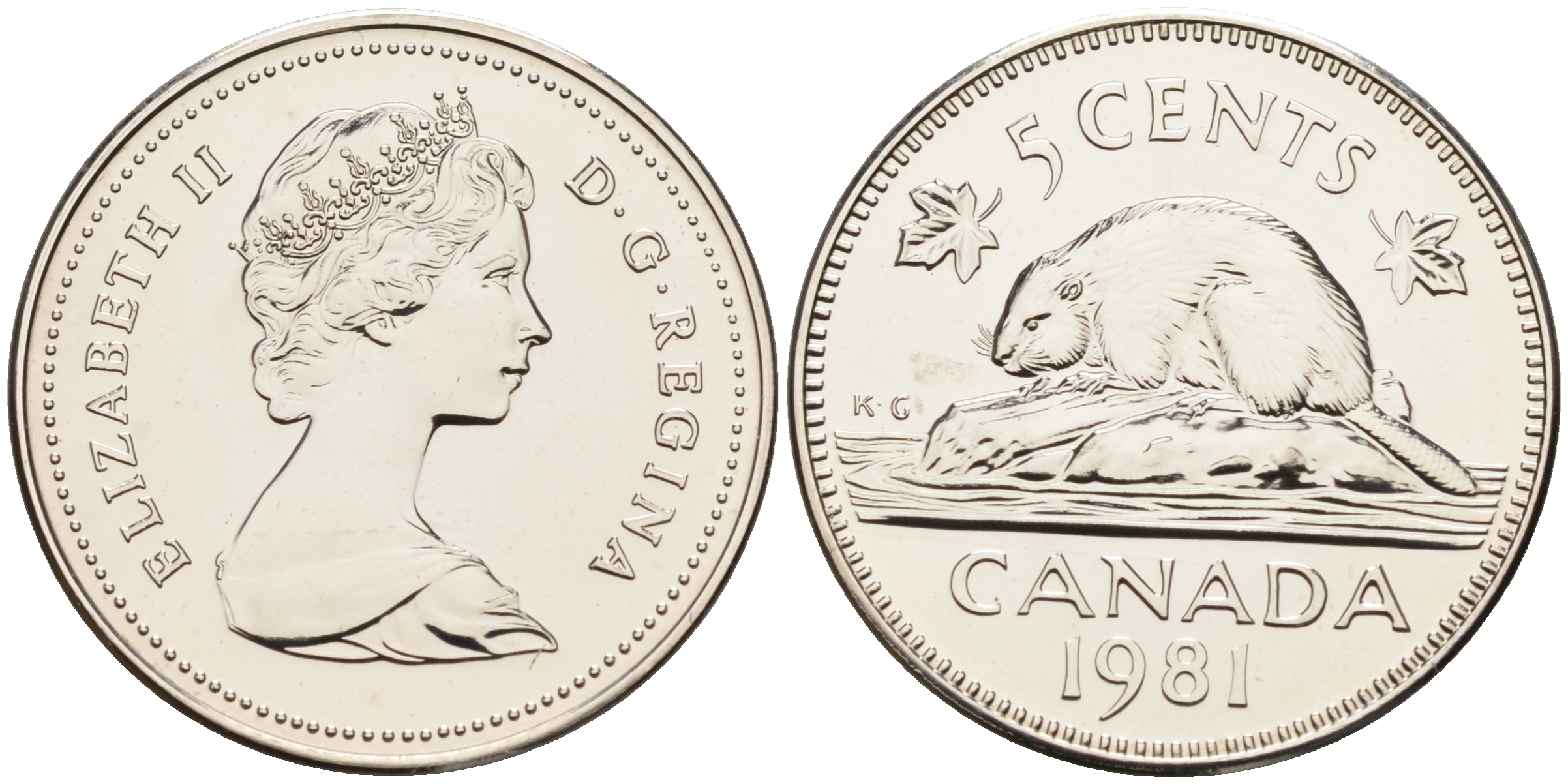 Канада 5 центов 1981 Елизавета II (1952-2022), бобер KM 60.2 никель  BUNC  4148-1235