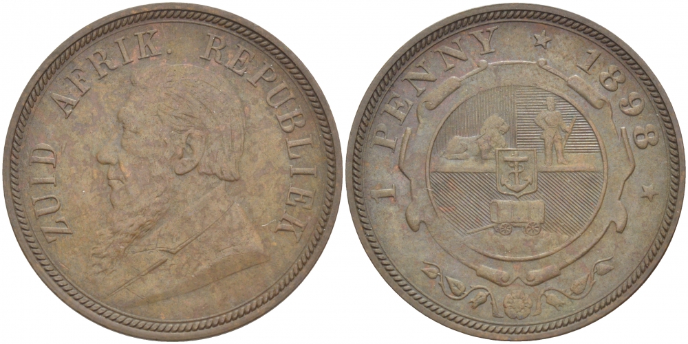 Южно-Африканская Республика, Трансвааль 1 пенни 1898 Пауль Крюгер KM 2 медь 180-845