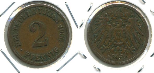 ГЕРМАНИЯ 2 ПФЕННИГА 1906 E KM 16, J. 11 медь 701-511