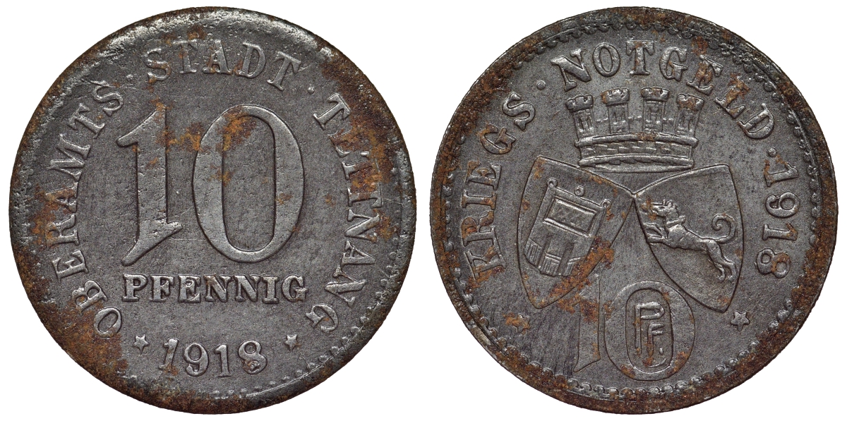Германия, Теттнанг 10 пфеннигов 1918 Баден-Вюртемберг, нотгельд Funck 536.1 железо 4119-451