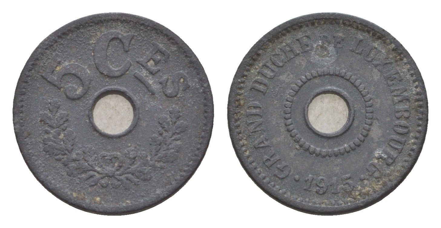 Люксембург 5 сантимов 1915 год-тип, Мария Аделаида (1912-1919), Германская оккупация KM 27 цинк 4659-416