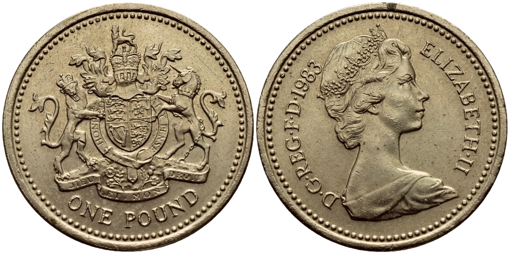 Великобритания 1 фунт 1983 Елизавета II (1952-2022) KM 933, Spink 4221 никель латунь 86-742