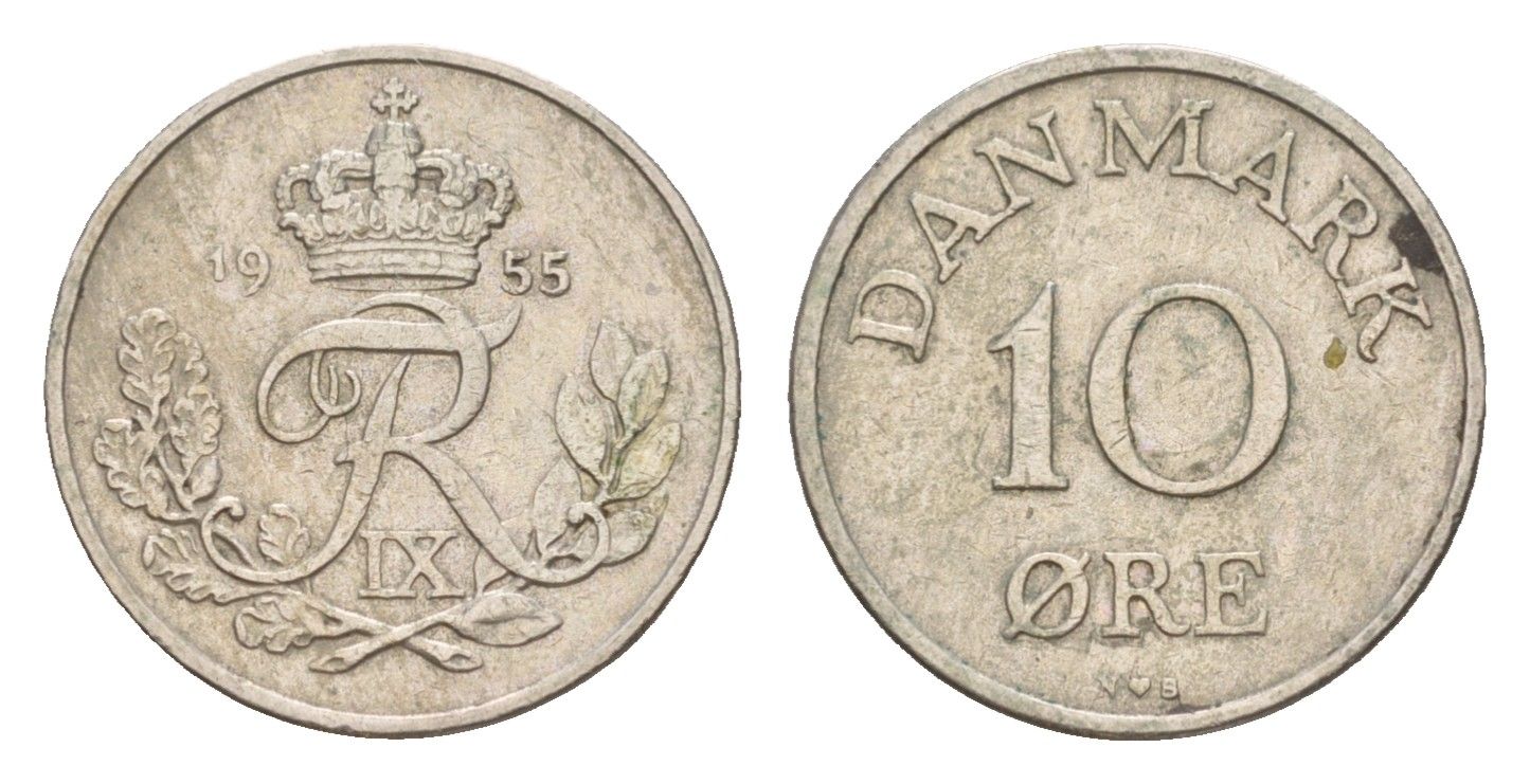 Дания 10 эре 1955 Фредерик IX (1947-1972) KM 841 медно-никель 4651-825