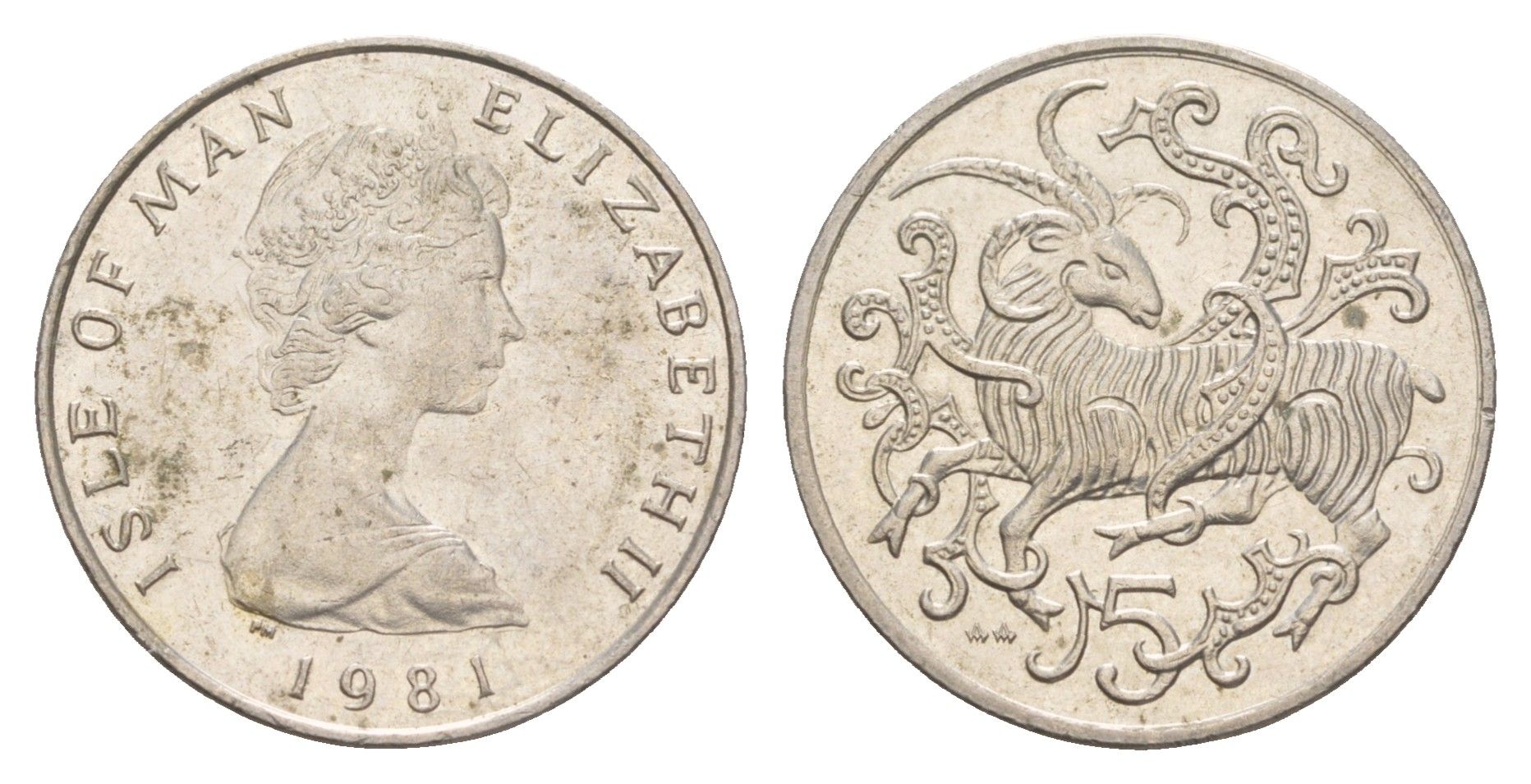 Остров Мэн 5 пенсов 1981 PM, Елизавета II (1952-2022) KM 61 медно-никель 4654-656