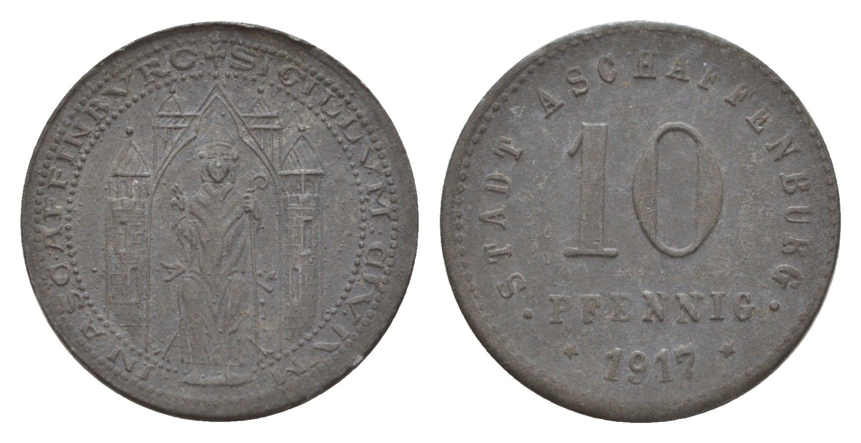 Ашаффенбург 10 пфеннигов 1917 Funck 23.2A, Men05 792.4, Men18 1074.4 цинк 4547-551